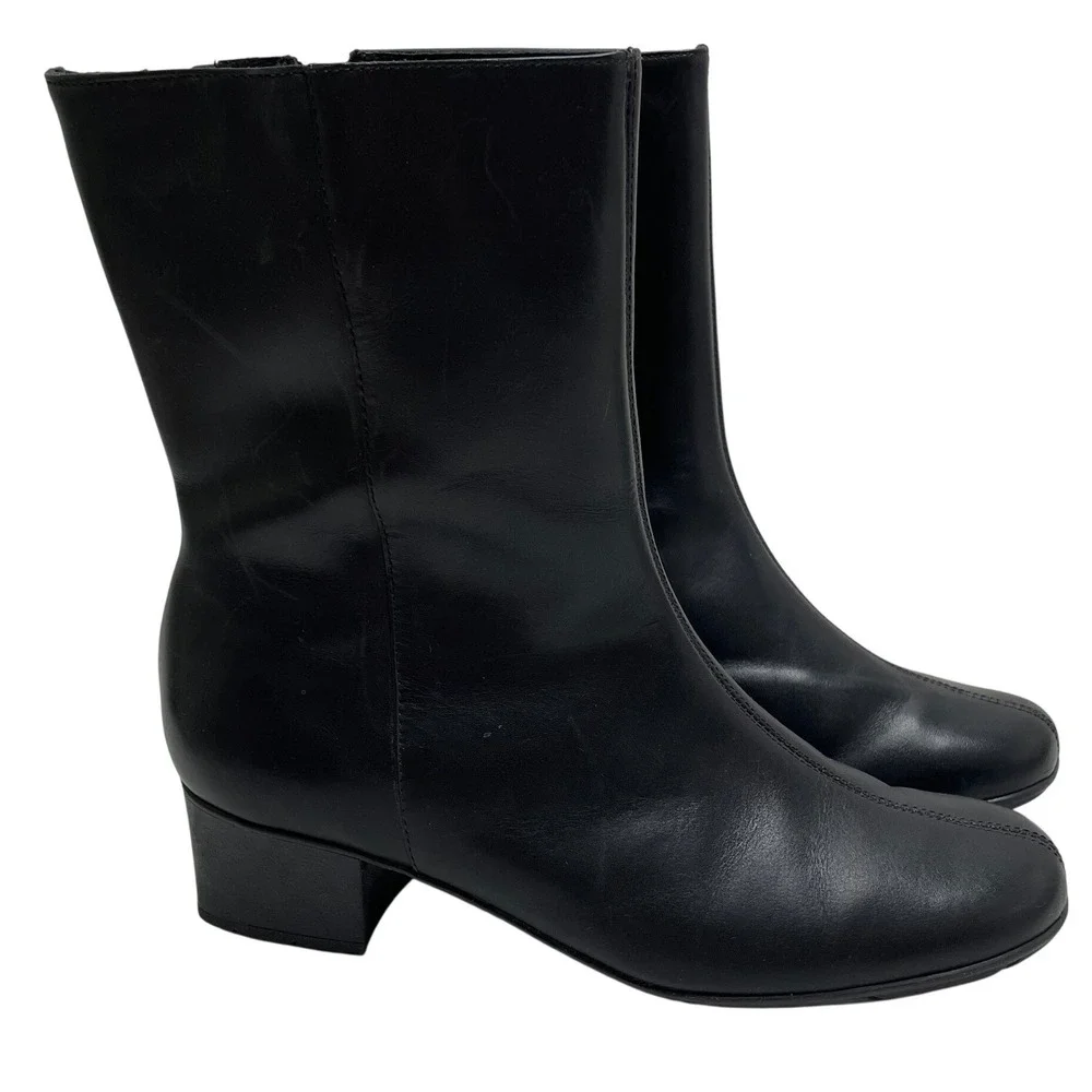 Elites by Walking Cradles Black Leather Mid Calf Boots 9W Brazil Witchy Granny